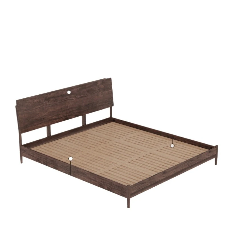 

Nordic light luxury backrest bed modern simple North American black walnut master bedroom double bed