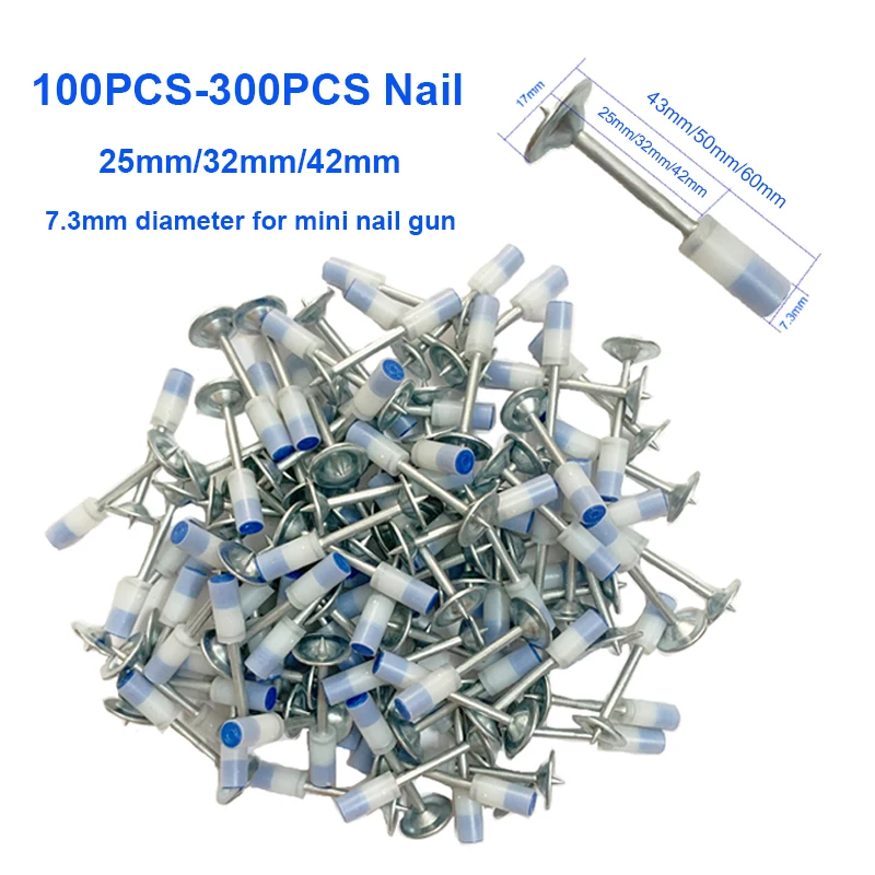 100Pcs/200Pcs/300Pcs  Round Nails Manual Fire Round Nail Gun Fixed Peg Nails 25mm/32mm/42mm Diameter 7.3mm For Mini Nail Gun