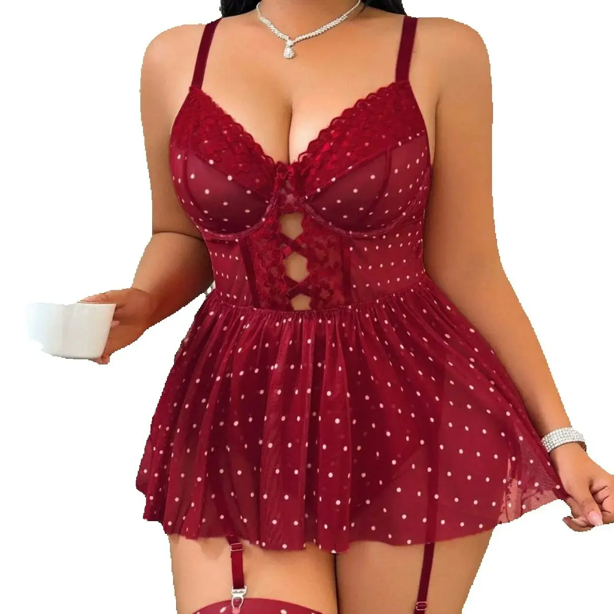 

Wholesale Women's Sexy Lace Transparent Teddy Babydoll Backless Lingerie Dress Lady V-Neck Sleepdress Underwear Nightgown