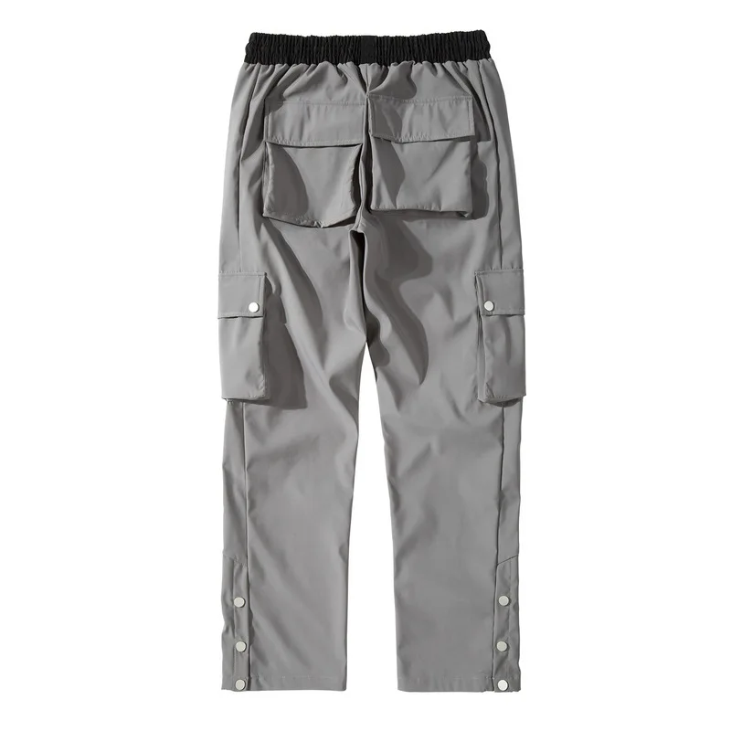 High Quality Luxury Men Multi Pocket Cargo Pants 2026 New Fashion Drawstring Casual Hemline Buttoned Pant Man