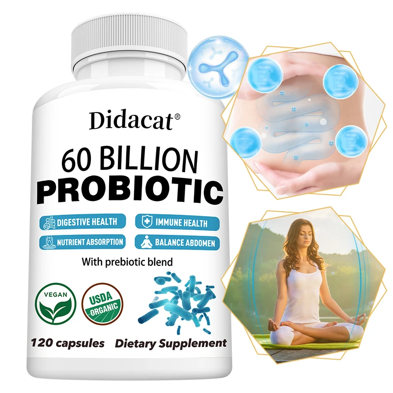 60 Billion Probiotic Supplement, Supports Digestive, Gut and Immune Health and Improves Nutrient Absorption, Vegetarian Capsules