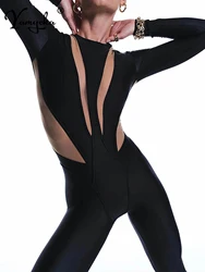 Sexy black long sleeve bodycon jumpsuits womens elegant body bodysuit clothes birthday party nightclub outfits jumpsuit overall