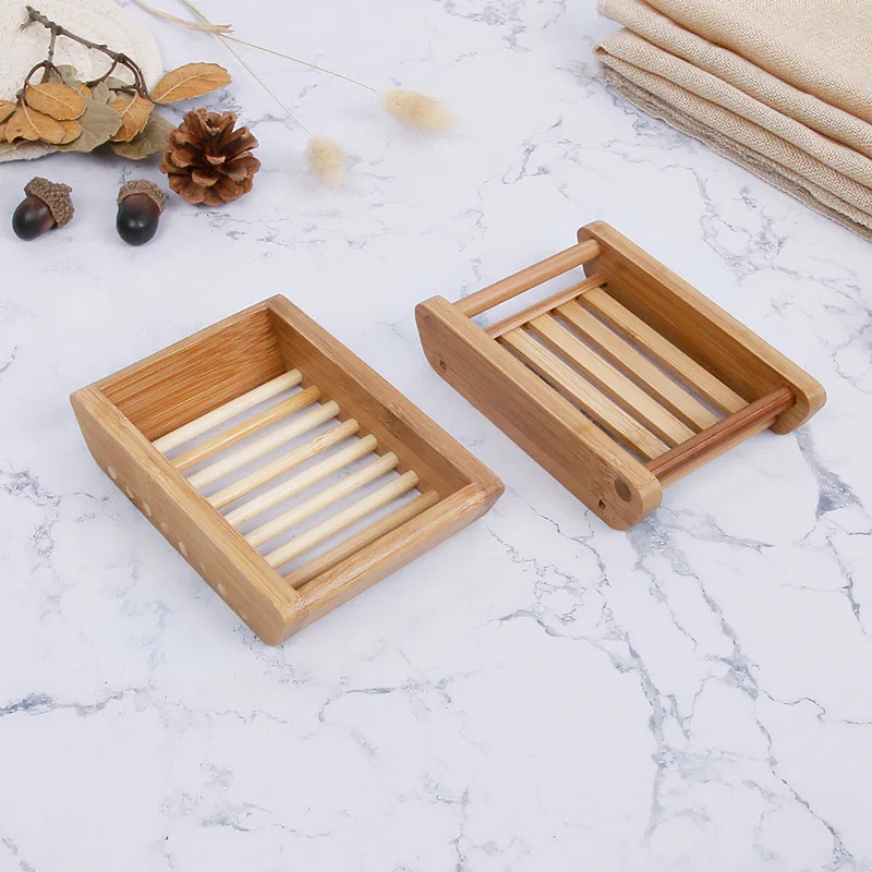 Caja de jabón de madera Natural, soporte de bambú para jabón, Base de bambú para eliminar el moho, drenaje, caja de bambú higiénica, estante de Bambú