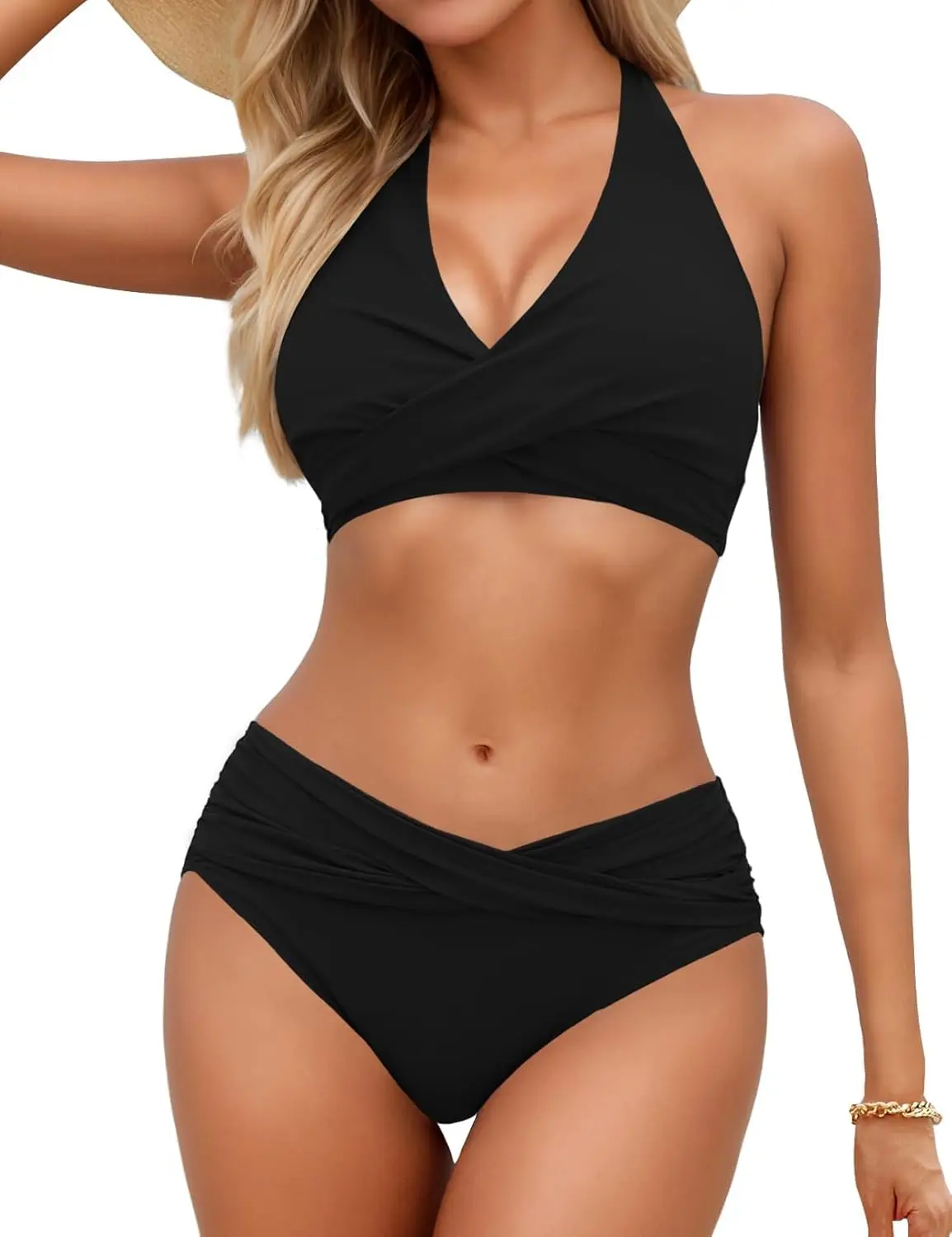 

Women's Halter Two-Piece Swimwear Front Tie Bathing Suit