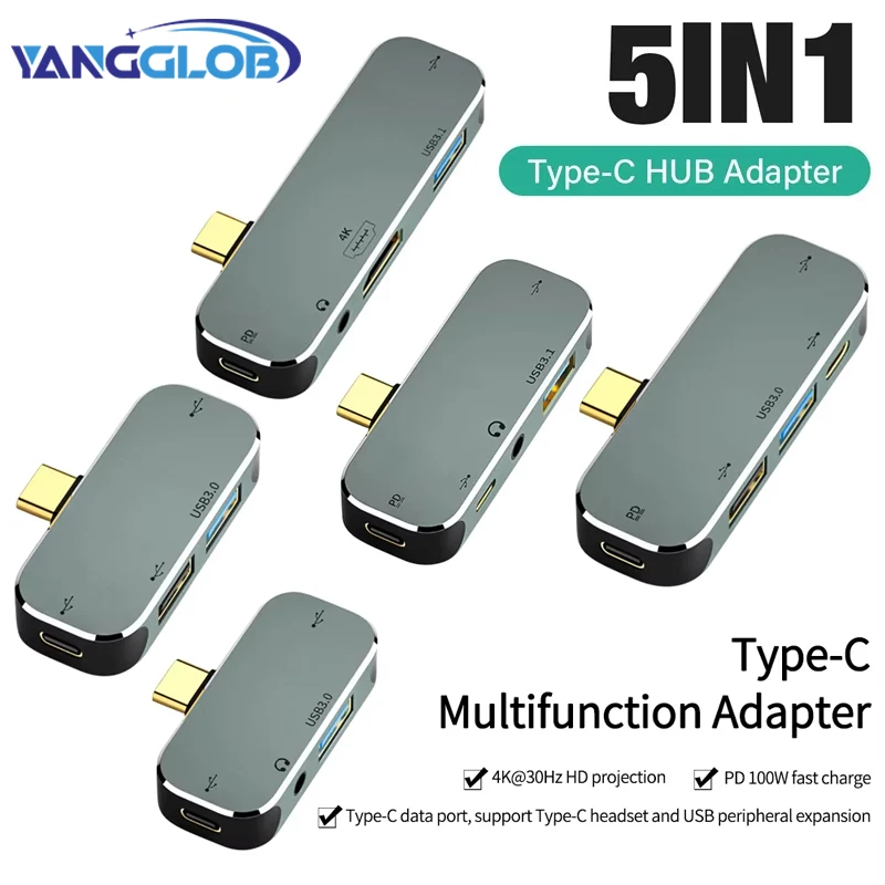Type C to USB TypeC to 3.5MM Jack USBC PD Type-C to HDMI-compatible Adapter Converter Hub Splitter Docking Station for MacBook