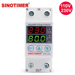 Heavy Duty 110V 230V AC Home Usage Dual Display Adjustable Over Under Voltage Surge Protector Relay with Over Current Protection