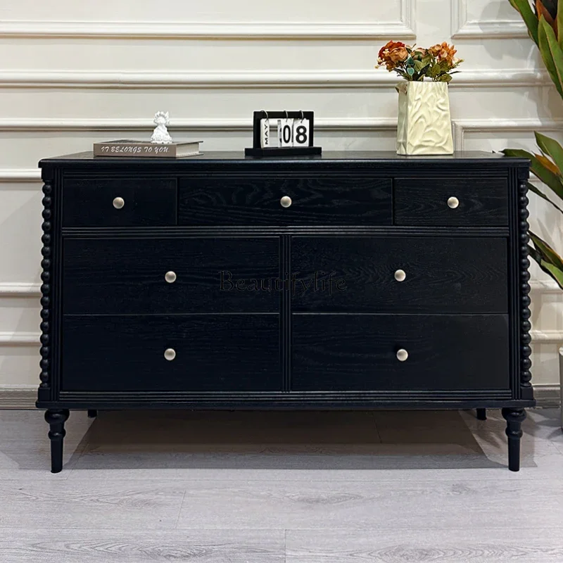 

ls 35 French Retro Solid Wood Seven-Drawer Cabinet for Bedroom and Living Room Wall-Mounted Storage Drawer Cabinet