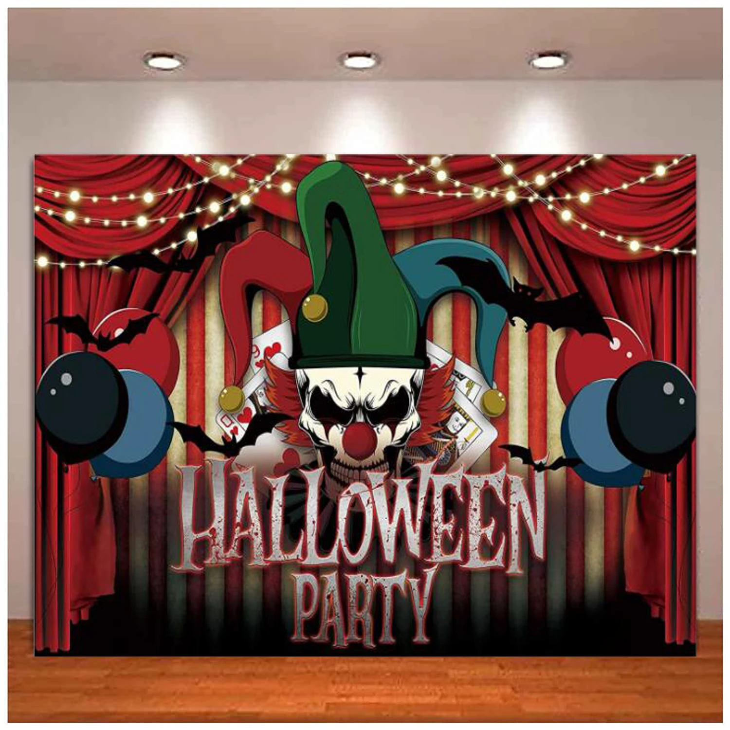 

Halloween Horror Circus Party Photography Backdrop Scary Evil Clown Background Banner Baby Kids Birthday Cake Table Decoration