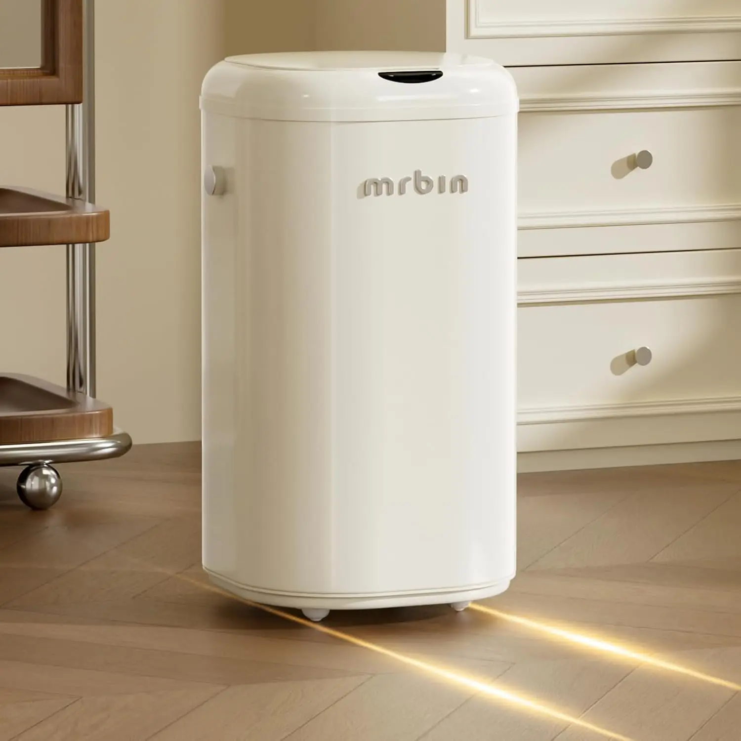 Metal Motion Sensor Tall Kitchen Trash Can with Lid and Wheel, 8 Gallon Automatic Garbage Pail Touchless, Electric Covered Waste