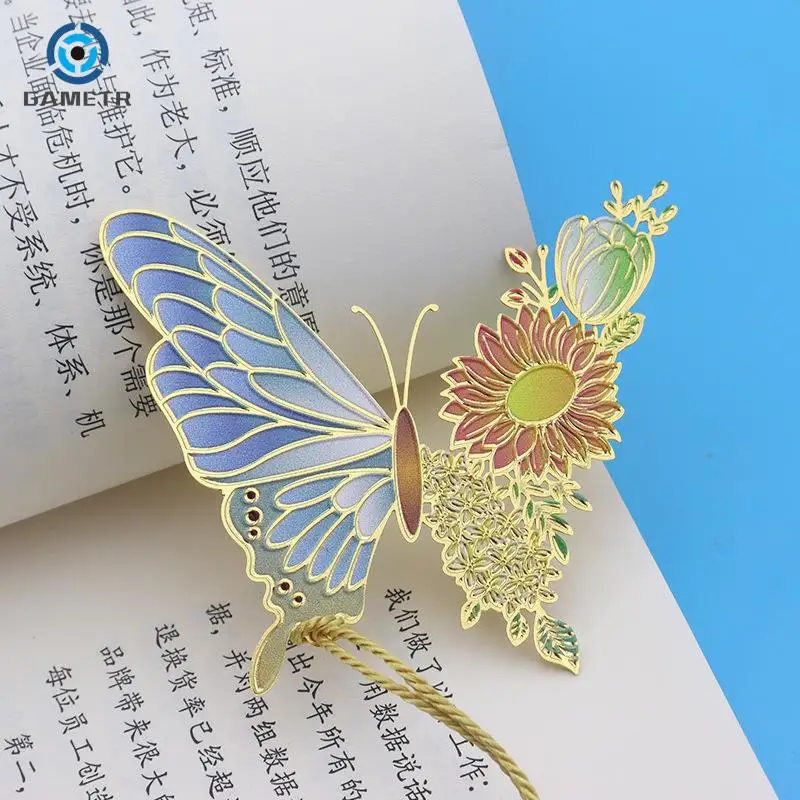 Chinese Style Metal Butterfly Flower Bookmarks Exquisitely Hollow Tassel Pendant Book Clip Students Reading Tool School Supplies