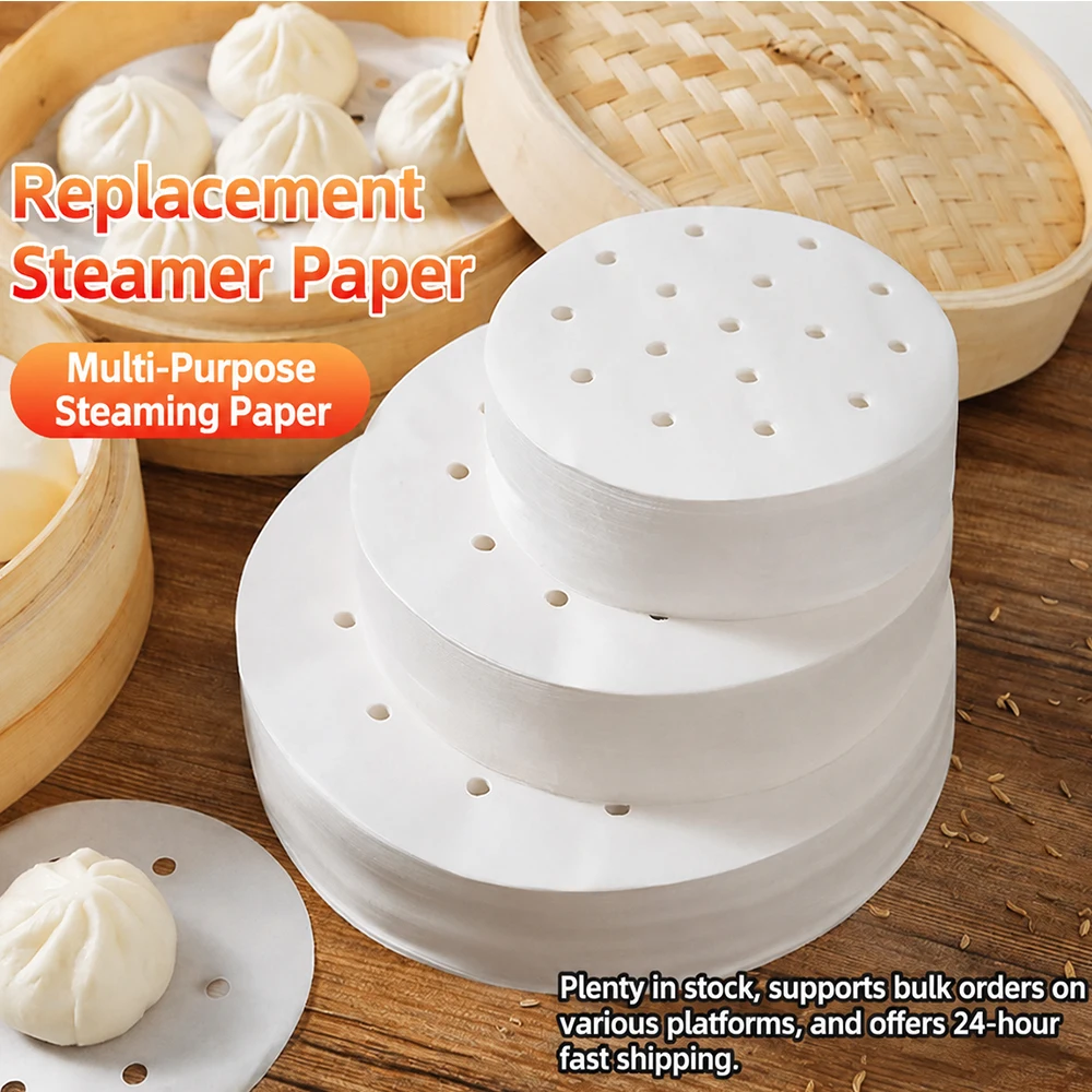 100pcs Bamboo Steamer Papers Disposable Round Filter Papers Are Non-Stick Steamer Mat Suitable for Air Fryers Ovens Microwaves
