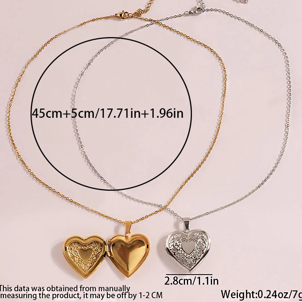 Exquisite Heart Pendants Necklace Trendy Women\'s Stainless Steel Jewelry Mens Necklace Couple DIY Photo Valentine\'s Day Gift