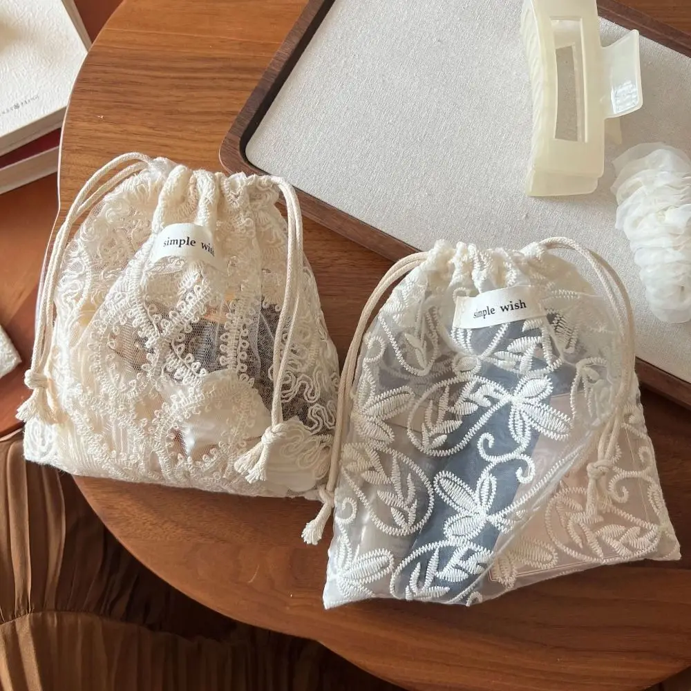 Portable Embroidery Flower Drawstring Pouch for Jewelry