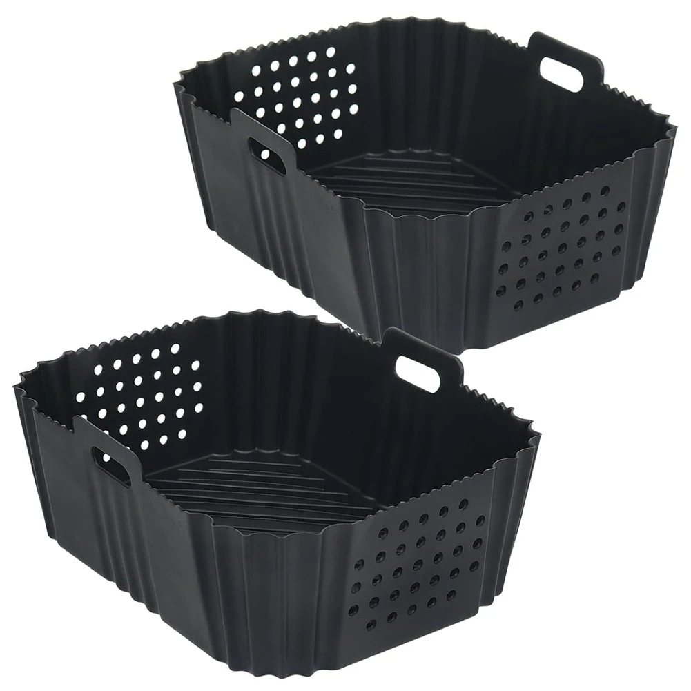 Air Fryer Liners for Ninja SL401 Double Stack 2 Basket Air Fryer Reusable Rectangle Perforated Silicone Liners Black