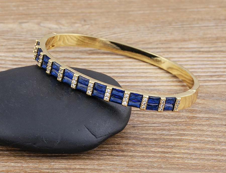 Nidin Neue Luxus Geometrische Zirkon Armband Armreifen Frauen Rosa Grün Blau Kristall Manschette Elegante Hochzeit Erklärung Schmuck – Detail 16