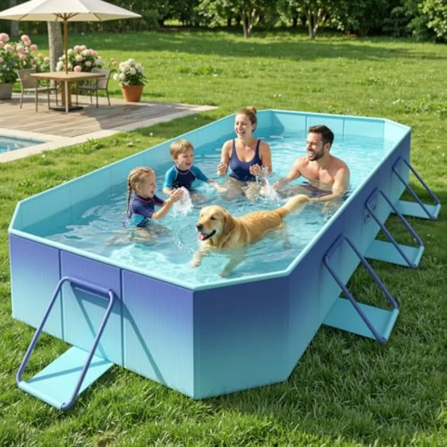 

Foldable Pool for Backyard Garden Use, Rigid Puncture-Proof Hard Composite Board, Ice Blue, Non-Inflatable Kiddie Adults Swimmi
