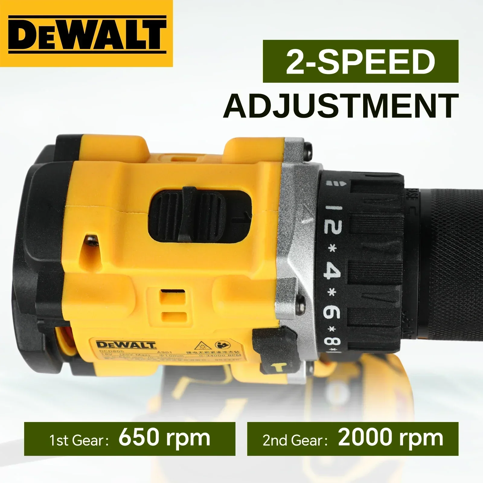 For DEWALT DCD805 20VBrushless Impact Drill Driver 10mm Chuck 90N.mTorque 650/2000RPM 34000BPM Wood Metal MasonryDrilling tools