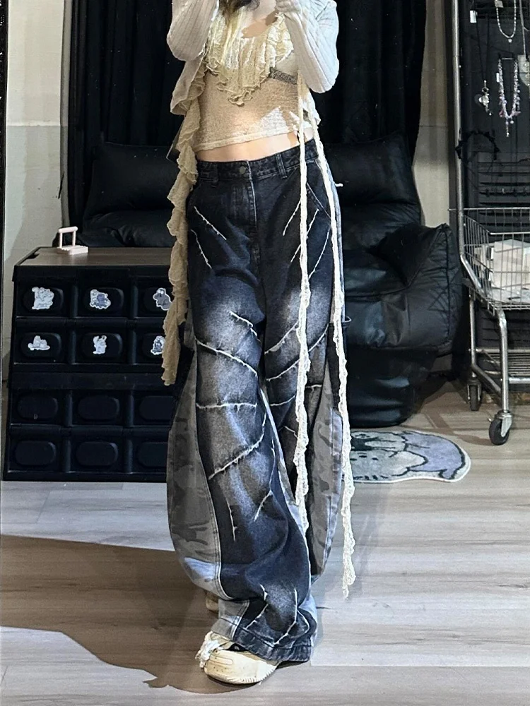 

Американские джинсы-клеш с камуфляжным принтом и нашивками, с высокой талией, весенняя новинка, большие размеры, длина в пол