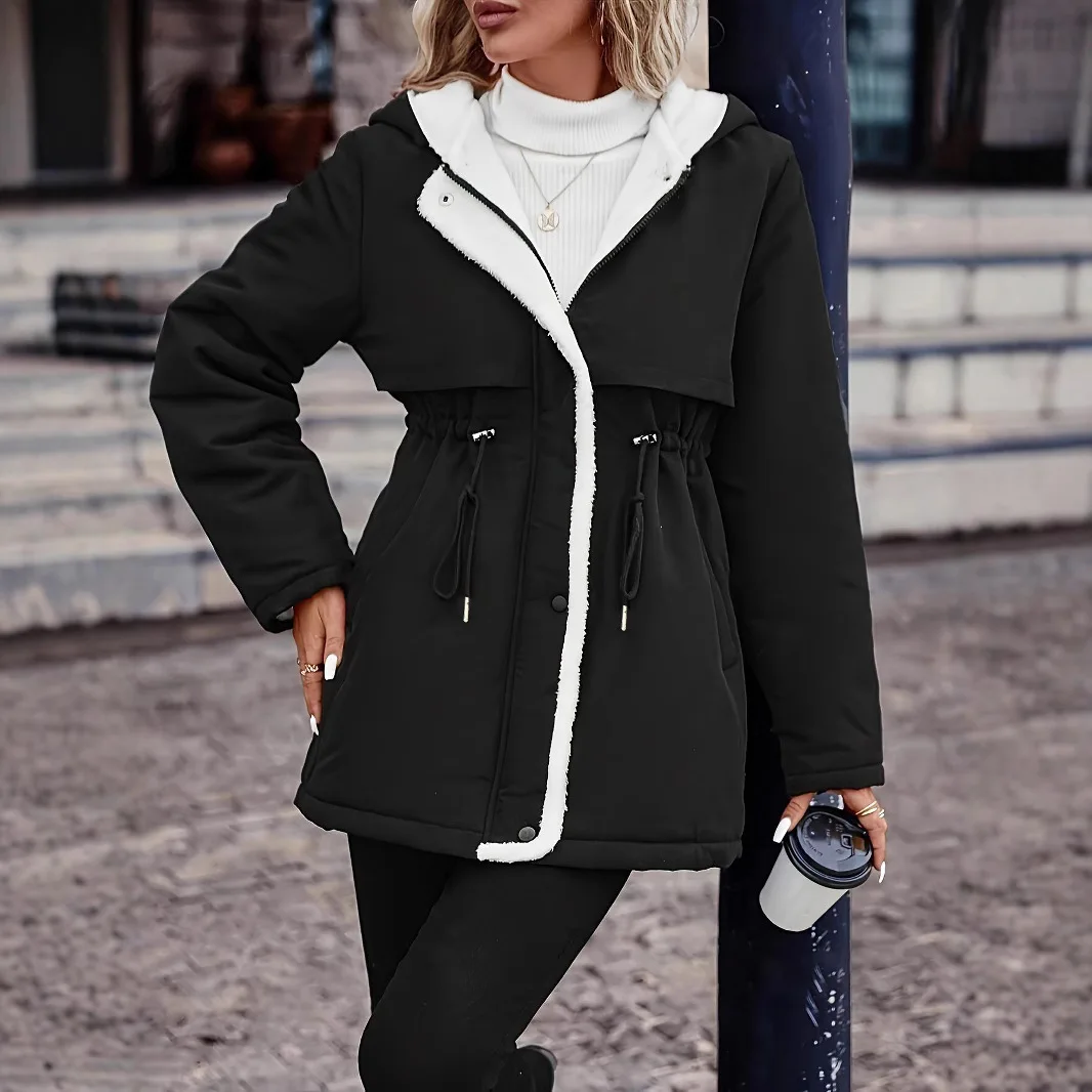 معطف نسائي سميك مبطن بالصوف دافئ وأنيق