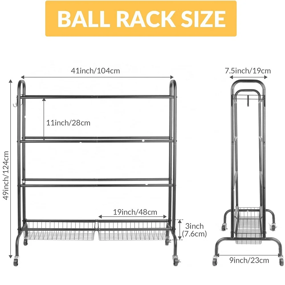 Sport Equipment Storage Rack Football Basketball Storage Rack Ball Stand Storage Holder for Home Neasting WIth Rolling Wheels