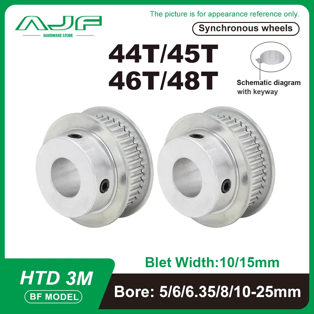 HTD 3M 44T 45T 46T Timing Belt Pulley Bore 5-25mm Alloy Pulley Wheels Teeth Pitch 3.0mm For Width 10/15mm 3M Timing Belt