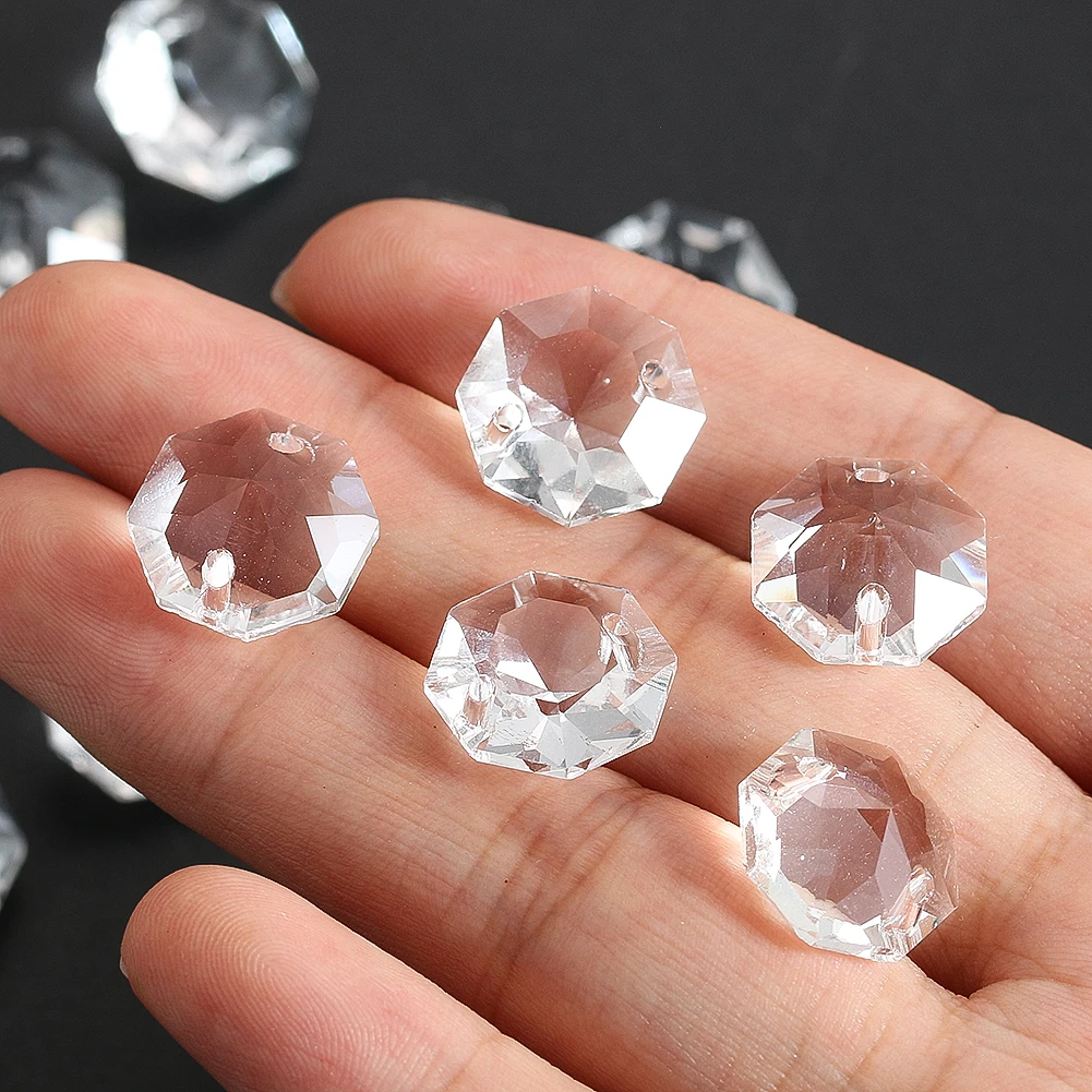 10pcs 3D Clear Diamond Octagonal Loose Crystal Glass Beads for Jewelry Making DIY Chandelier Suncatcher Handmade Accessories