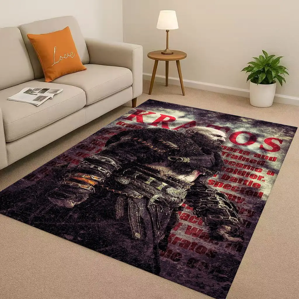 Gioco God of War Kratos Cartoon Gamer Soggiorno Tappeto antiscivolo Tappeto morbido per camera da letto Sala giochi Divano, Zerbino per la casa facile da pulire