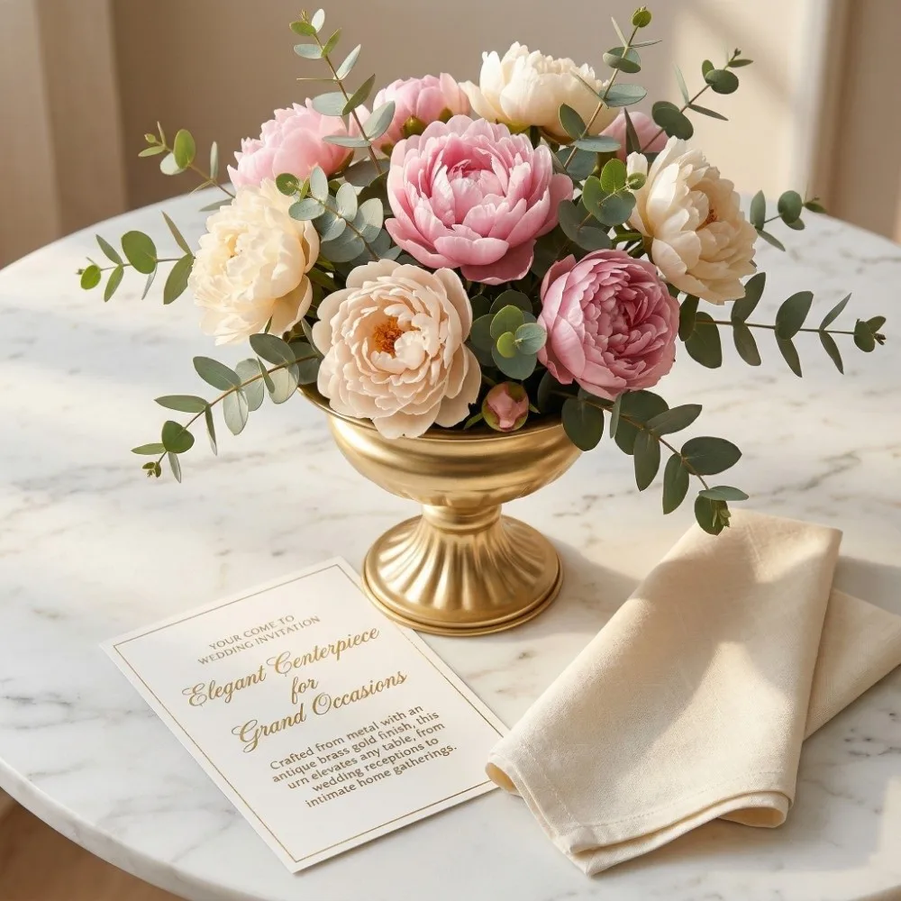 

European Retro Flower Vase Metal High-footed Urn-shaped Vase Luxury Elegant Flower Pots Table Decorations