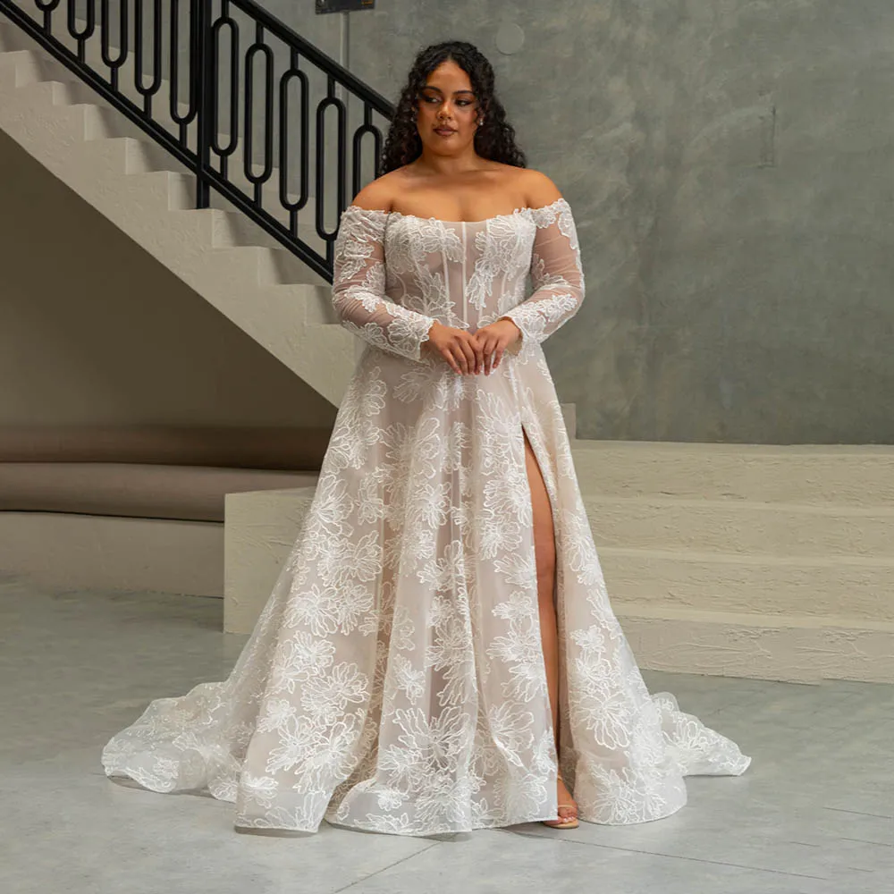 

Fashion 2026 Newest Strapless Wedding Dress A-Line 3/4 Sleeve Bridal Gowns With Split Backless Customized Evening Dresses