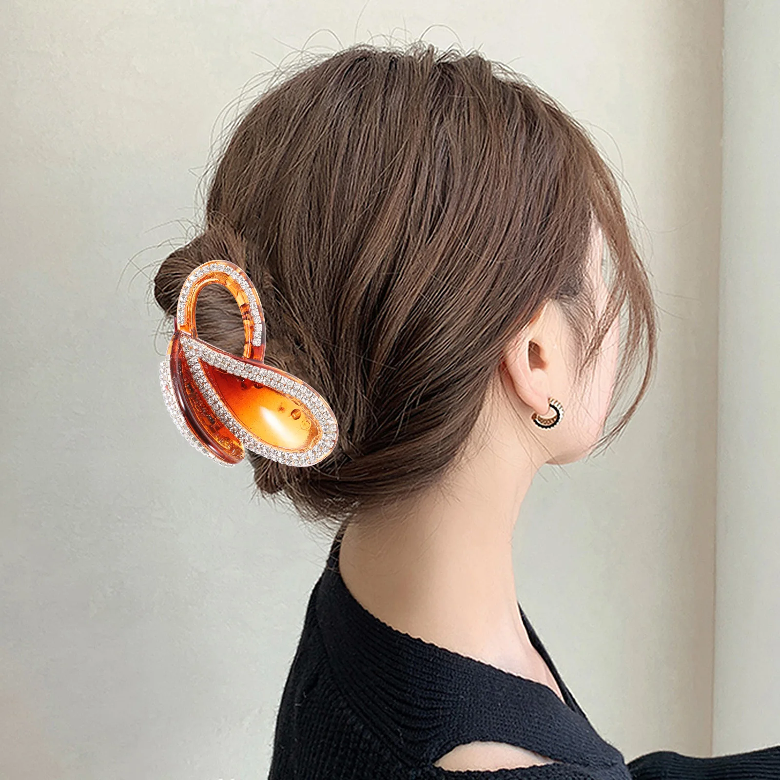 Clip per mascella con artiglio di strass per donna Marrone Elegante impugnatura per capelli Copricapo creativo Accessori per capelli durevoli Strumento per lo styling