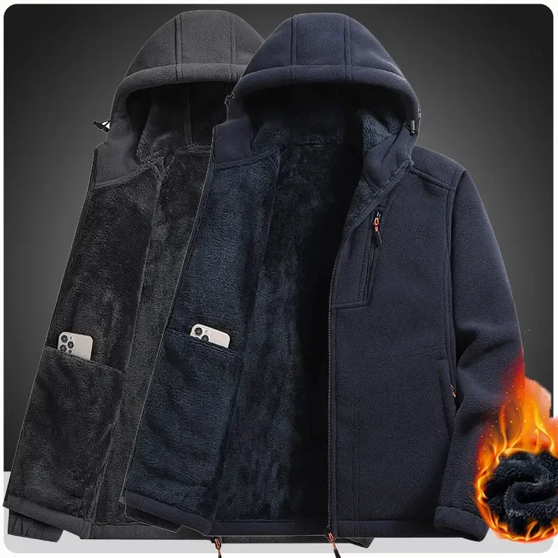 Men\'s Streetwear Hoodie Fleece Bomber Jacket Warm Windbreakers Winter Camping Hiking Jackets Military Tactical Soft Polar Coats