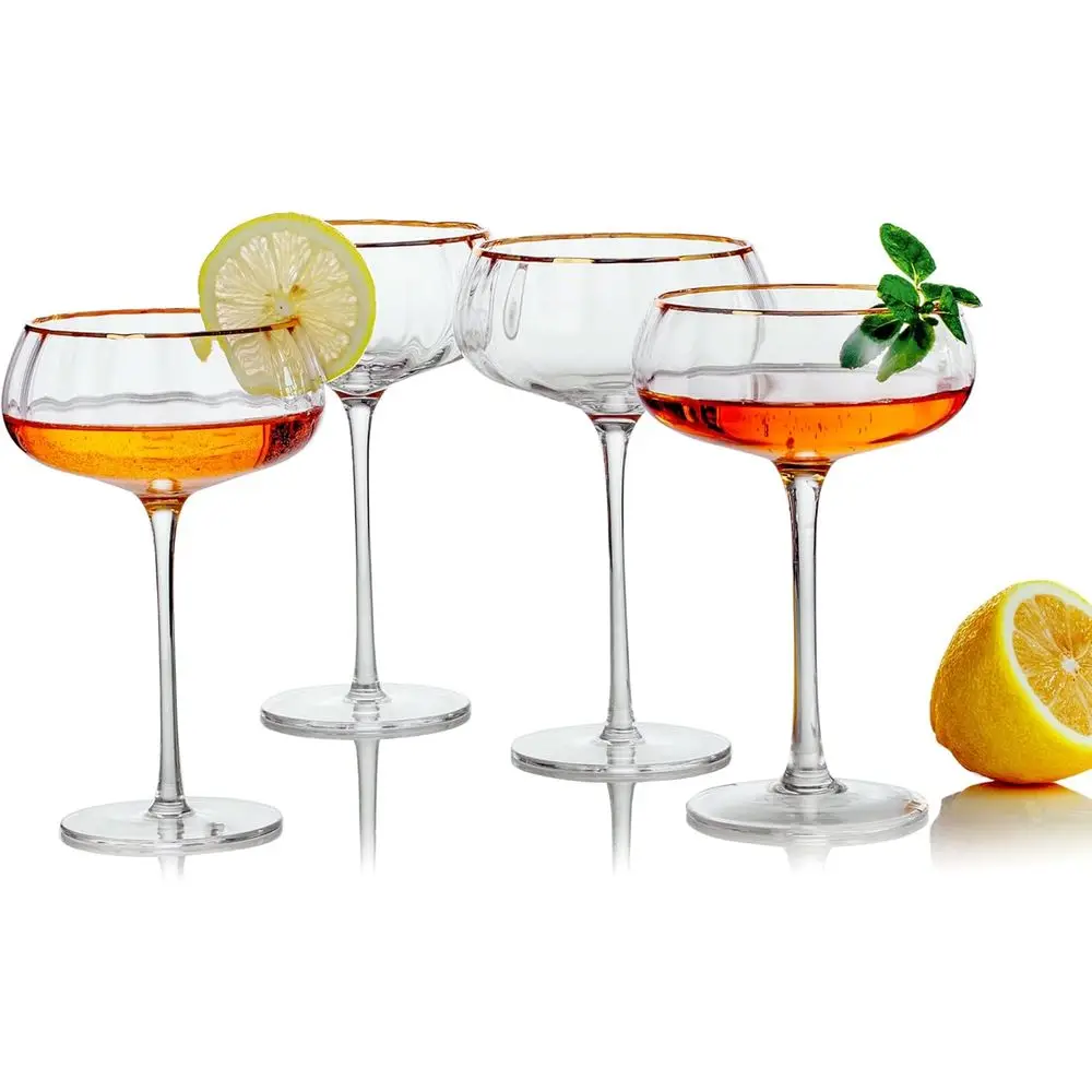 

Набор из 4 винтажных бокалов для купе - ручной работы, с золотым ободком, для мартини - 9 жидких унций