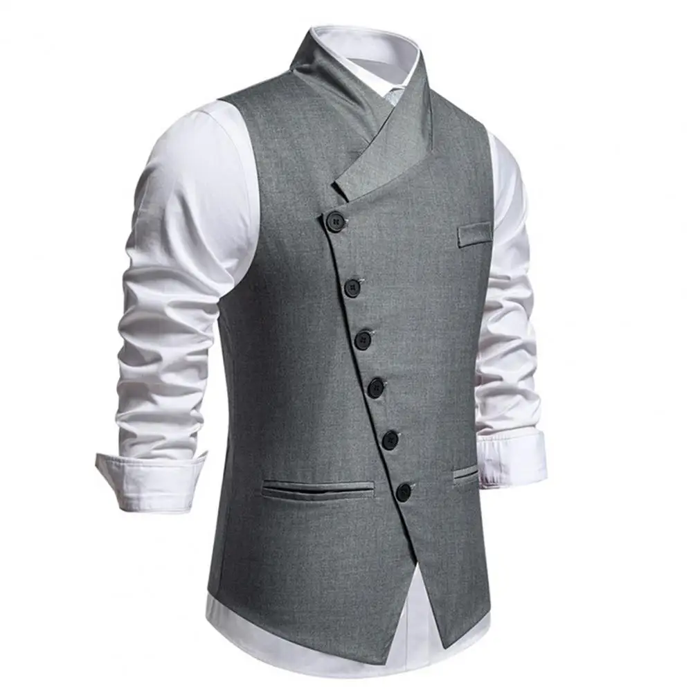 

Male Waistcoat Men's Slim Fit Sleeveless Wedding Waistcoat with Sloping Lapel Collar Single Breasted Business Vest for Party