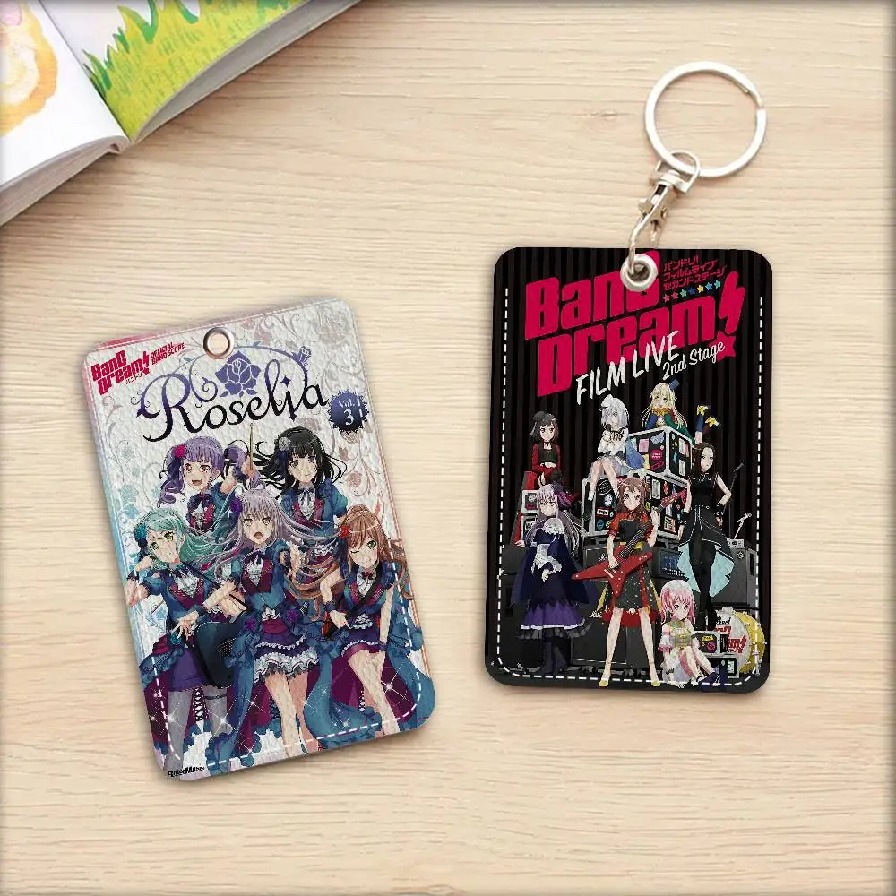 Anime BanG Dream Style PU Access Card Holder with Keychain - Executive Protection for Bank card,Subway, Bus Card case