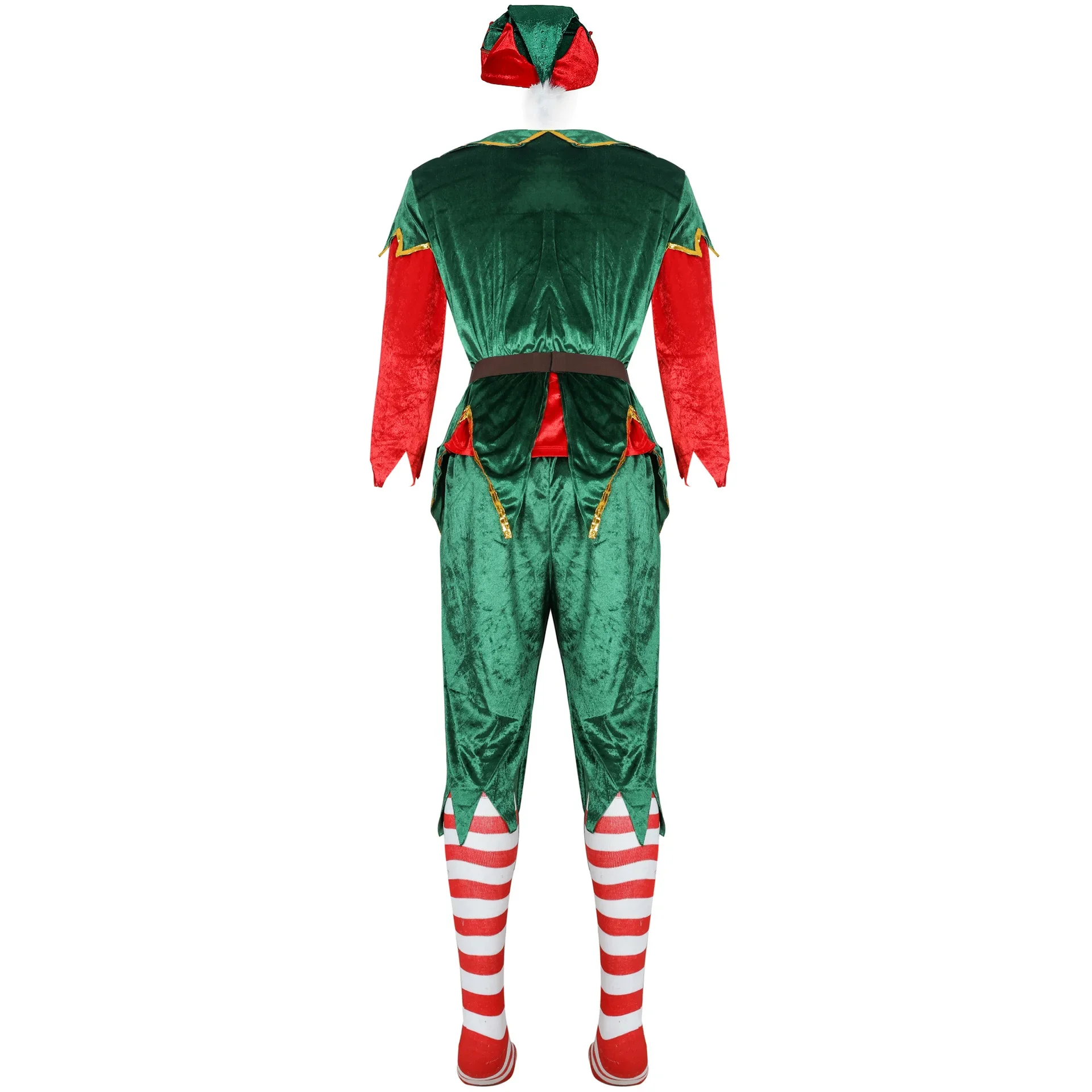 Men Women Christmas Green Elf Costume Cosplay Family New Year Party Clothes Santa Claus Helper Elf Couple Suit