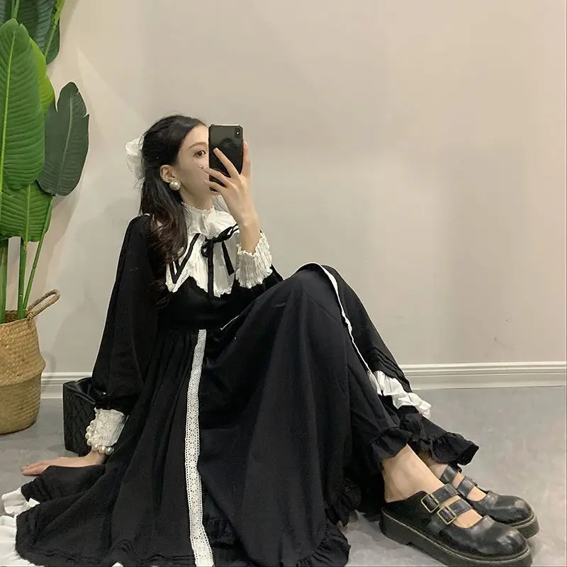 Age Reduction Princess Fresh Sweet Dress Hepburn Vintage Fairy Ruffles Vestidos Big Swing Lovely Preppy Style Sweet Robe