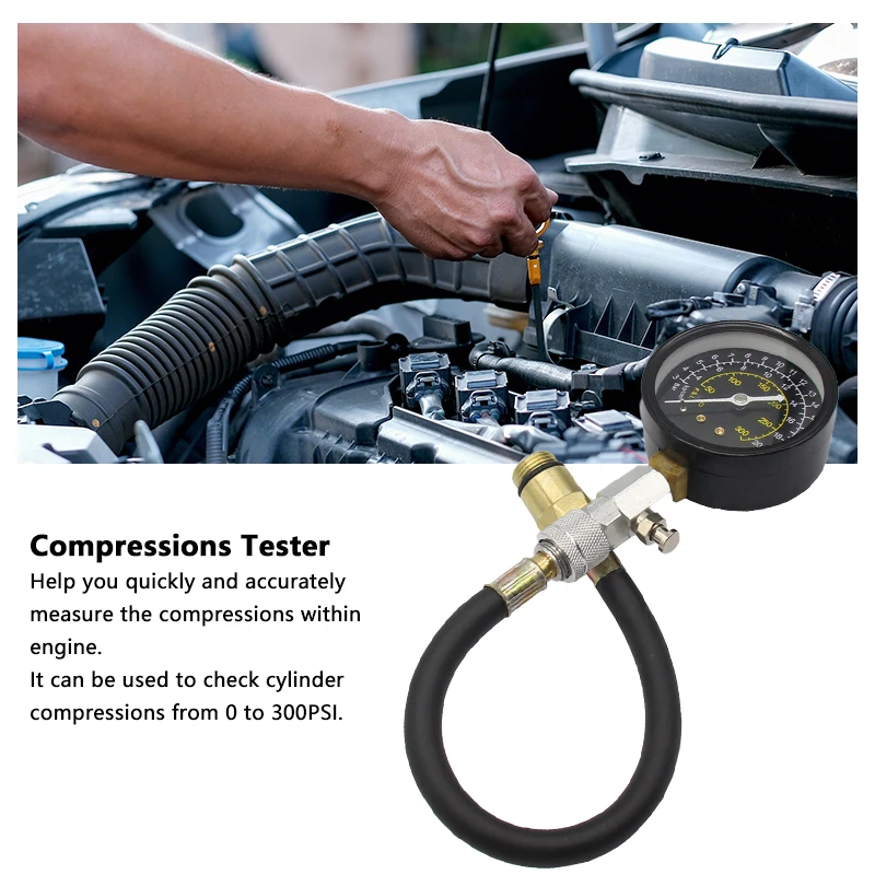 

Комплект тестера сжатия цилиндров двигателя автомобиля 0-300PSI Манометр для проверки инструмента Инструмент для ремонта автомобилей