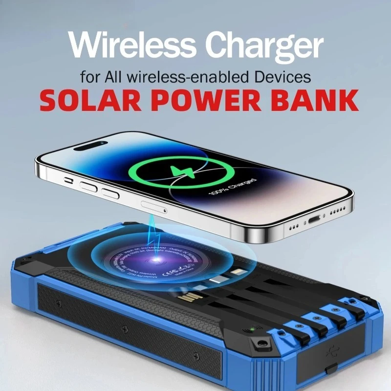 

Solar Power Bank Wireless 200000mAh Large Capacity Fast Charging External Battery Outdoor Survival Emergency Equipment