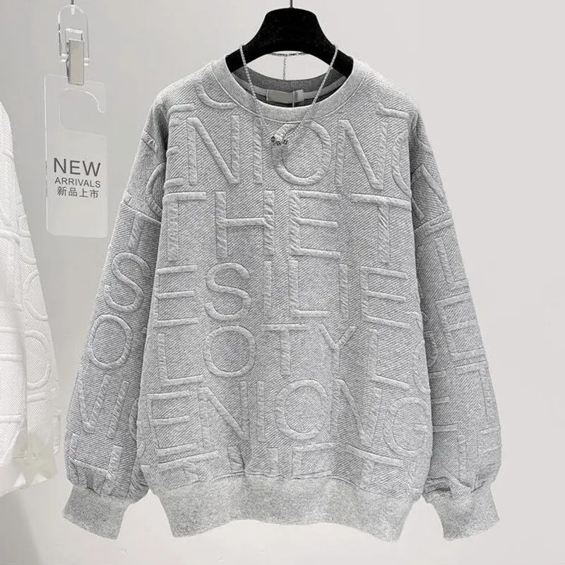 Vestuário feminino casual básico tripulação pescoço cor sólida carta sweatshirts chique tridimensional decoração all-match topos feminino