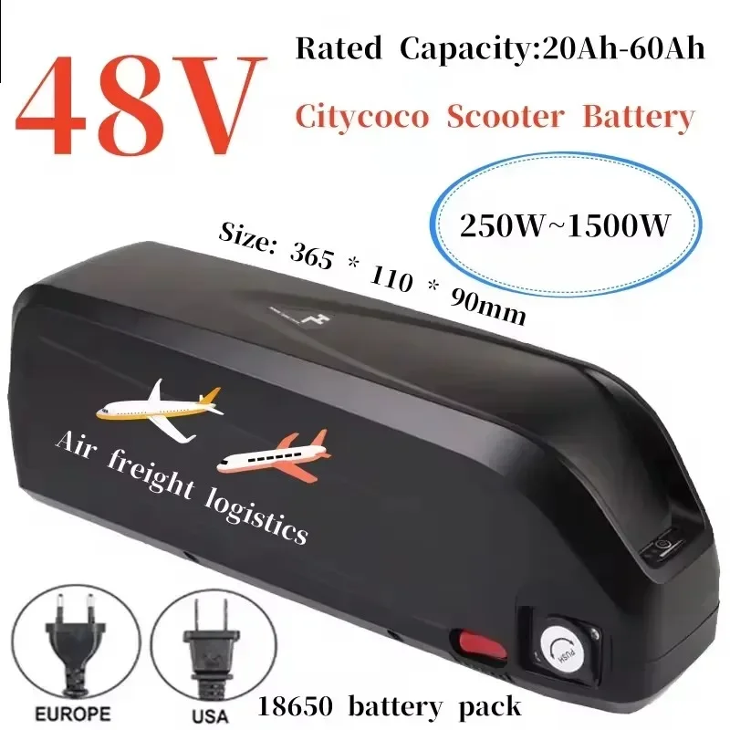 

2024New Citycoco Electric Scooter Battery 48V 20Ah-60Ah for 250W~1500W Motorcycle/bicycle Waterproof LithiumBattery + 2A Charger