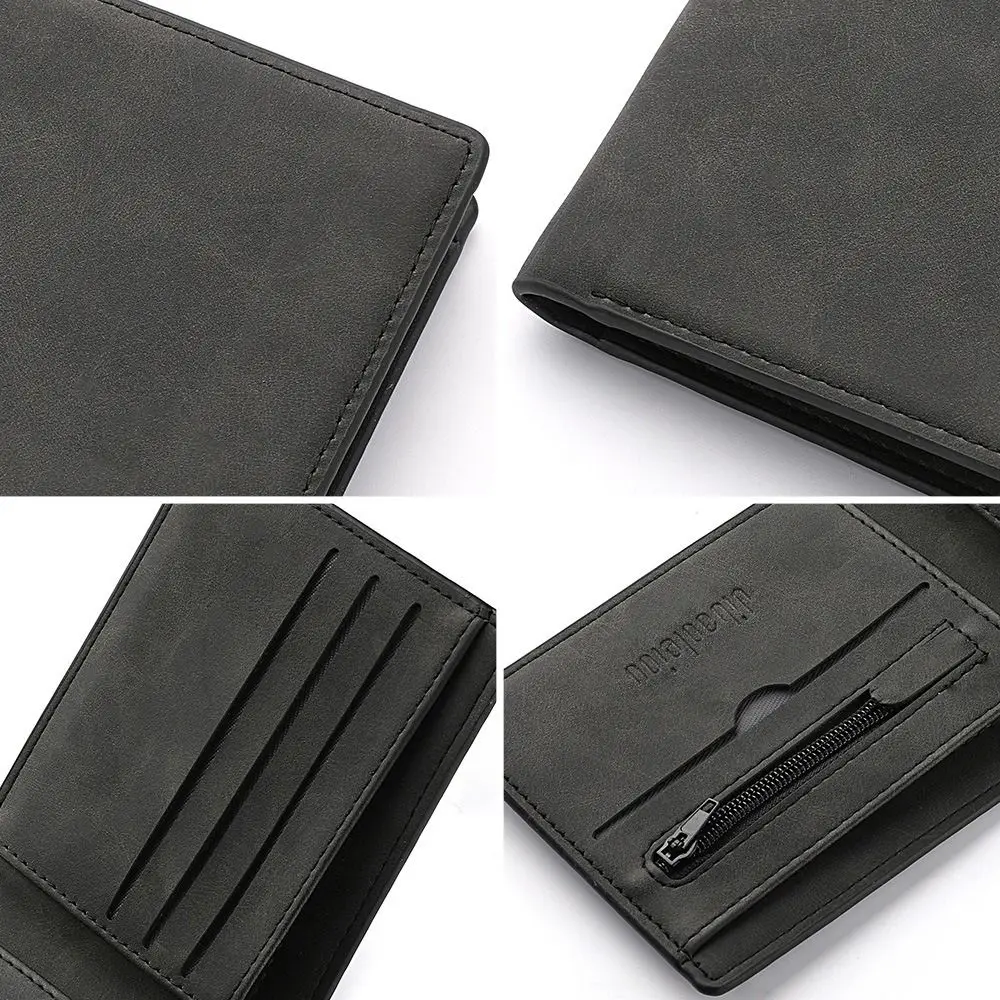 2025 New Wallet Men's Genuine PU Leather Male Short Zipper Simple Soft Leather Light Money Clip Vintage Business Wallet Students