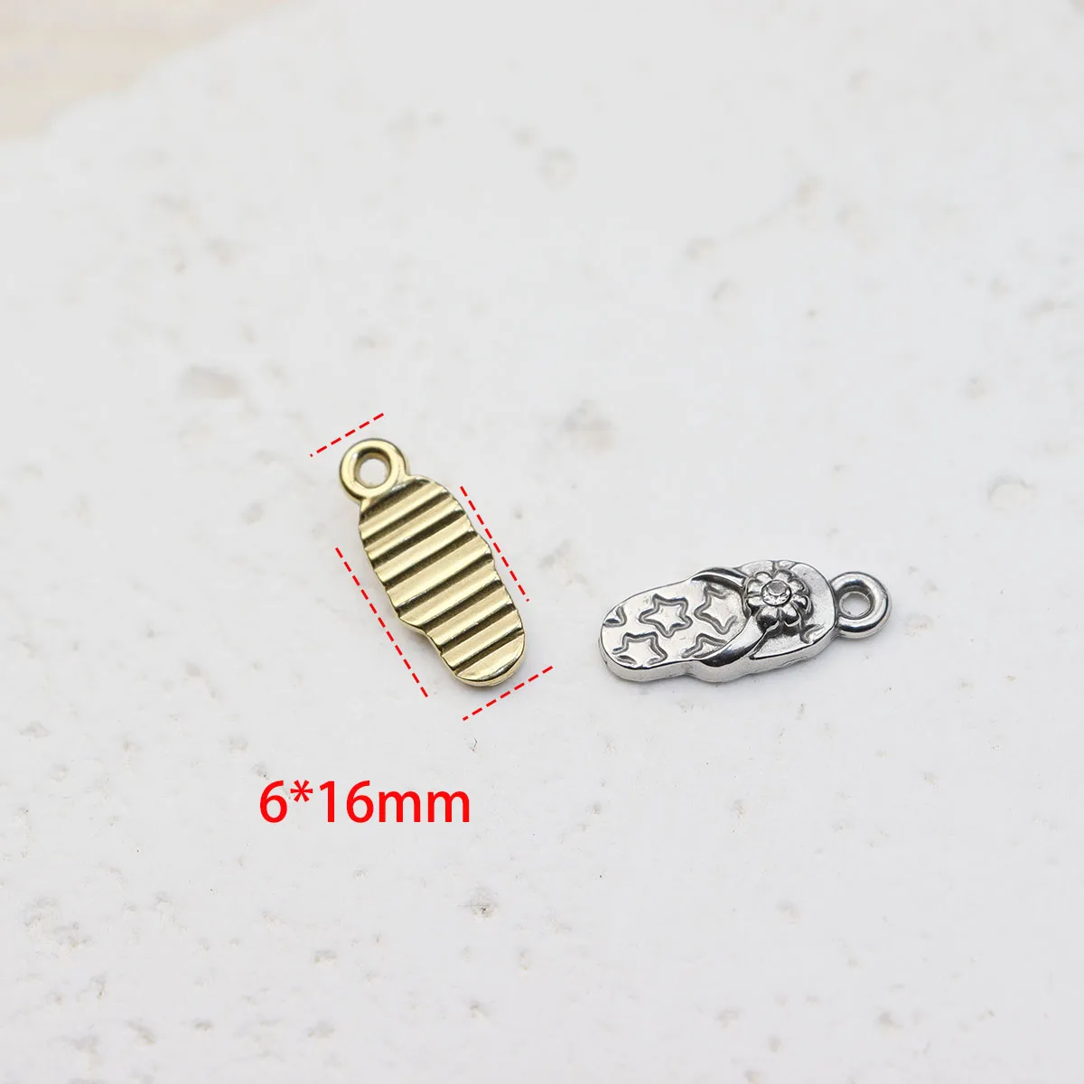5pcs Casting Stainless Steel Slipper Charms Pendant DIY Necklace Earrings Bracelets Jewelry Charms PVD Water Proof
