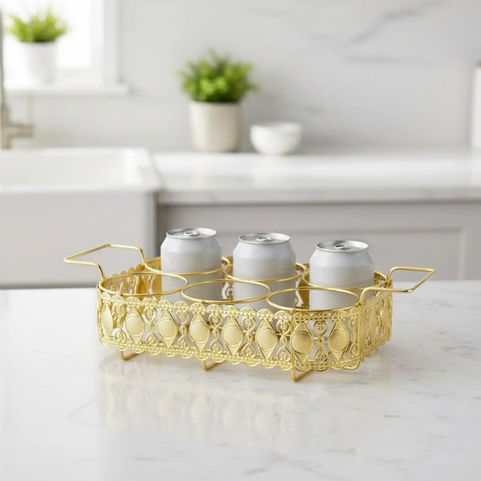 Gold Iron Beverage Display Rack Decorative Round Serving Tray with Handle for Home Bar Lounge Party