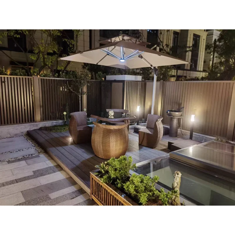 custom.Modern Design LED Light Patio Parasol Roman Bases Outdoor Garden Shading Courtyard Gym Hotel Park