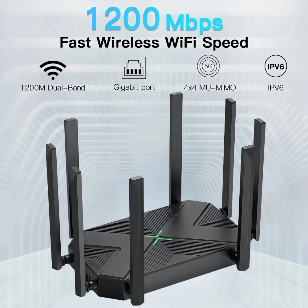 1200Mbps WiFi Repeater Wireless Signal Repeater Extender High Gain 8 Antenna Dual-Band 2.4G 5G Network Amplifier WIFI Router