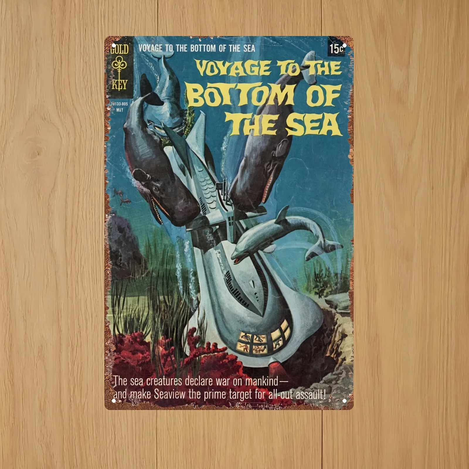 Vintage Sci-Fi Metal Wall Art Sign -Voyage to the Bottom of the Sea Retro Tin Decor, 8x12 Inches,Space Exploration Theme, Indoor
