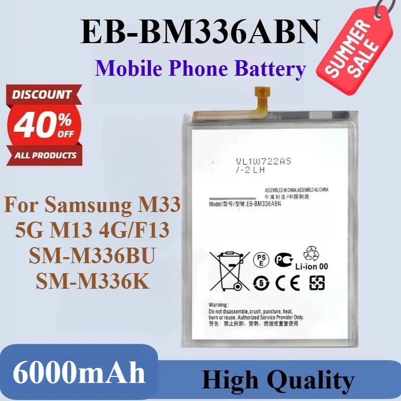 

High Capacity Brand-New EB-BM336ABN 3.88V 6000mAh Replaceable Mobile Phone Battery For Samsung M33 5G M13 4G/F13 SM-M336BU