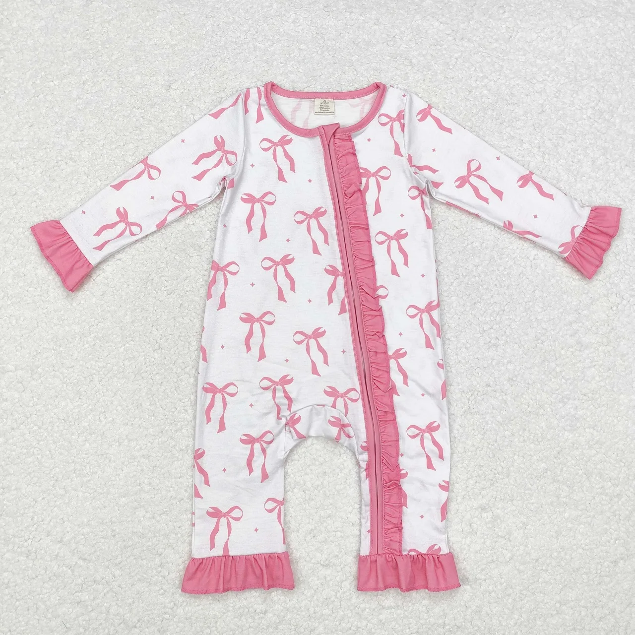 

Wholesale Kids Infant Bow Zipper One-piece Newborn Coverall Bodysuit Children Long Sleeves Jumpsuit Toddler Baby Girl Romper