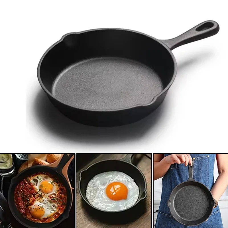 1PC Cast Iron Skillet Kitchen Multifunctional Cooking Cast Iron Skillet Suitable Stir Frying Eggs Fried Food Kitchen Utensils