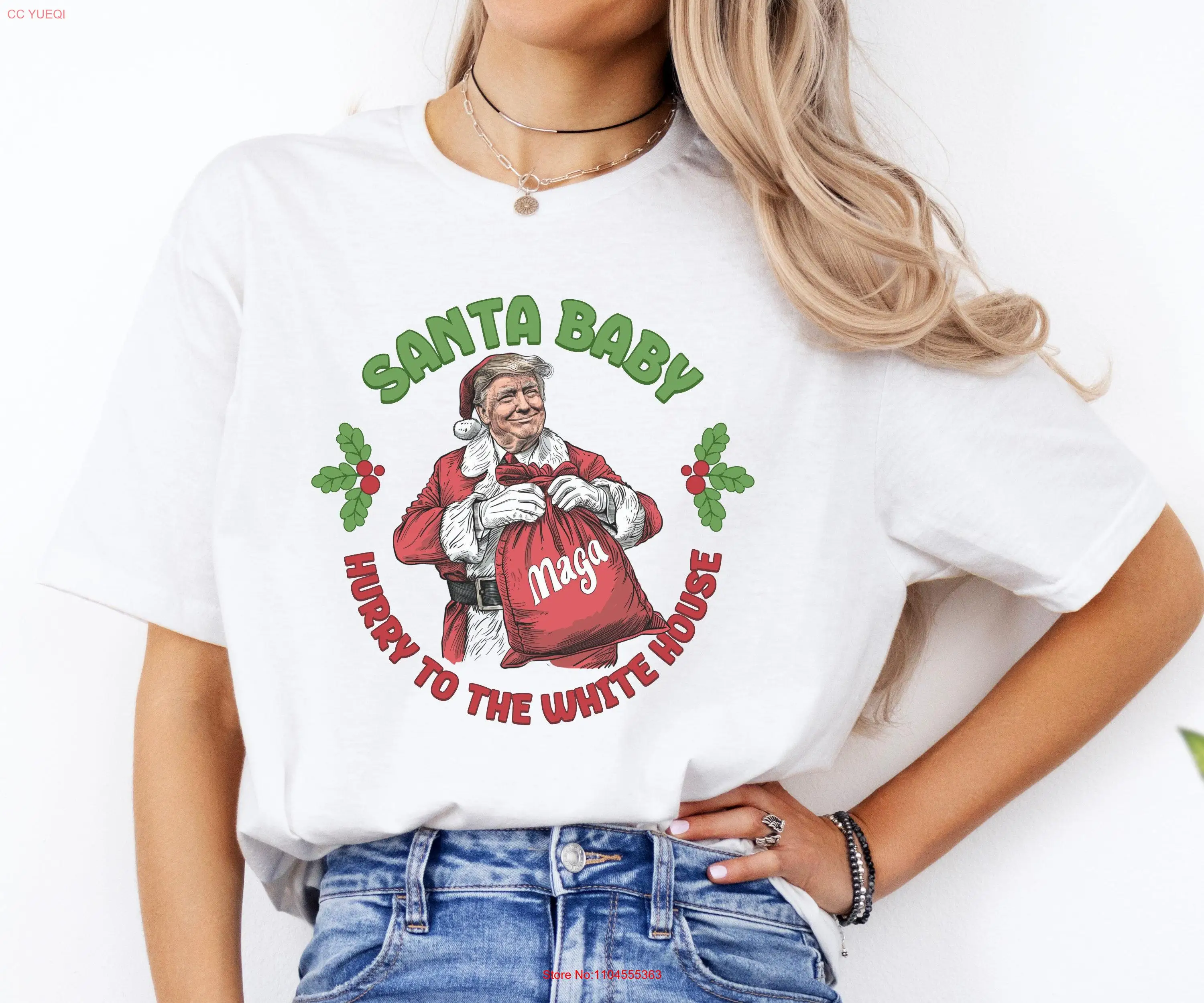 Santa Baby Christmas Trump T Shirt Election 2024 Supporter MAGA Funny Rally Conservative Republican White House